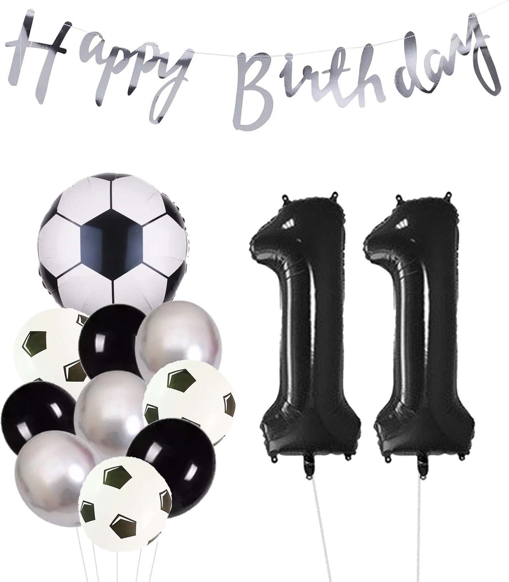 Cijfer Ballon 11 | Snoes Champions Voetbal Plus - Ballonnen Pakket | Zilver en Zwart